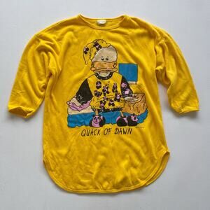 Vtg 80s Yellow Quack Of Dawn Puff Paint Night Shirt / Pajama Fleece Sleepwear